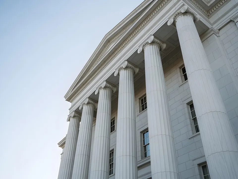 Courthouse portico with tall fluted columns